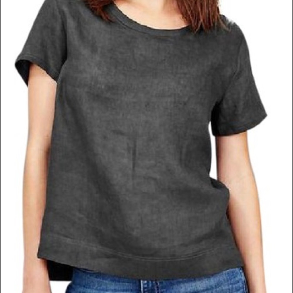 Gap 100% Soft Black Textural Linen Weave Top